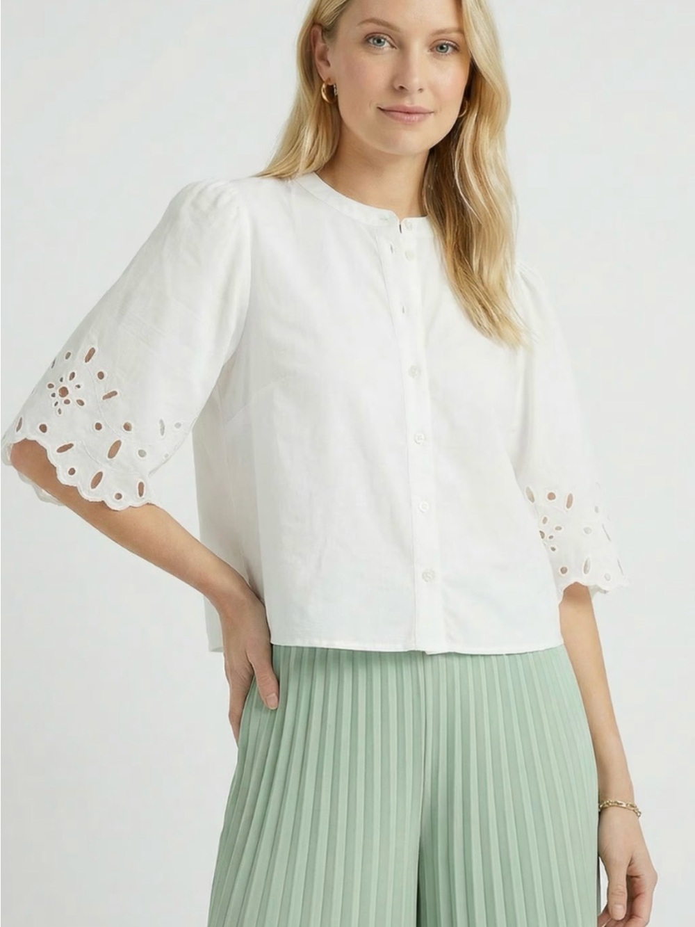 H&M Eyelet Sleeve Button-Up Blouse